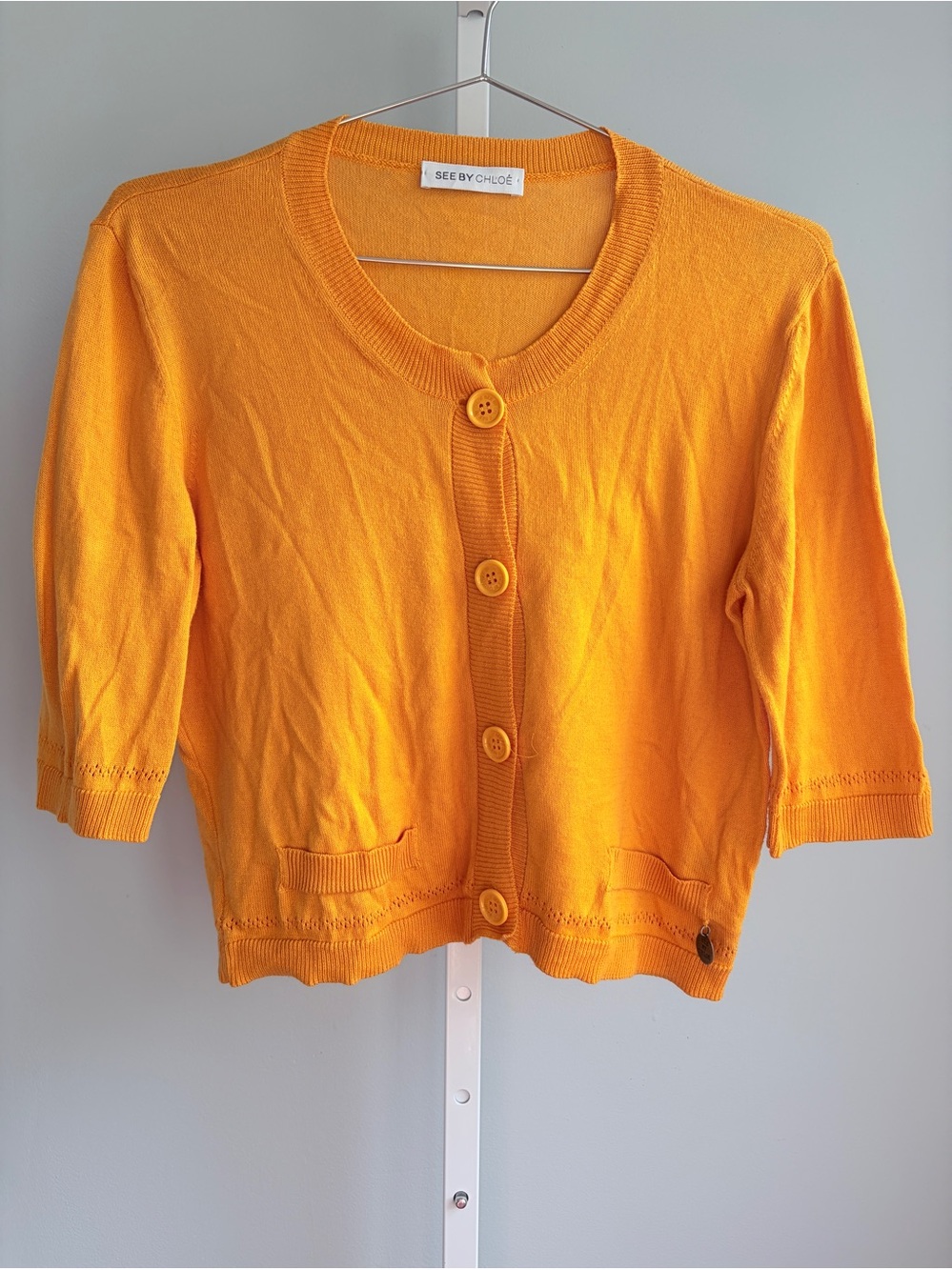 See By Chloe Mustard Yellow Ribbed Knit Cardigan Size M